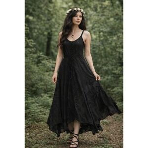 NWT Holy Clothing Dress Embroidered Lace Up Renaissance Pagan Boho Cottage L